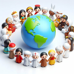 Fototapeta premium 3D Harmonious Religious Group Activity Concept - Diverse Religious Groups Engaging in Unity & Harmony for World Religion Day Event Icon on White Background, Promoting Interfaith Cooperation & Peace