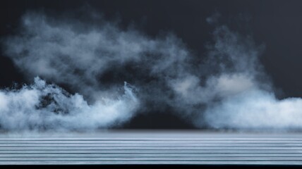 Gray textured platform, podium with smoke