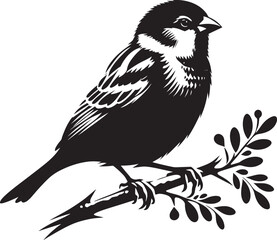 Beautiful sparrow bird silhouette vector illustration isolated on white background