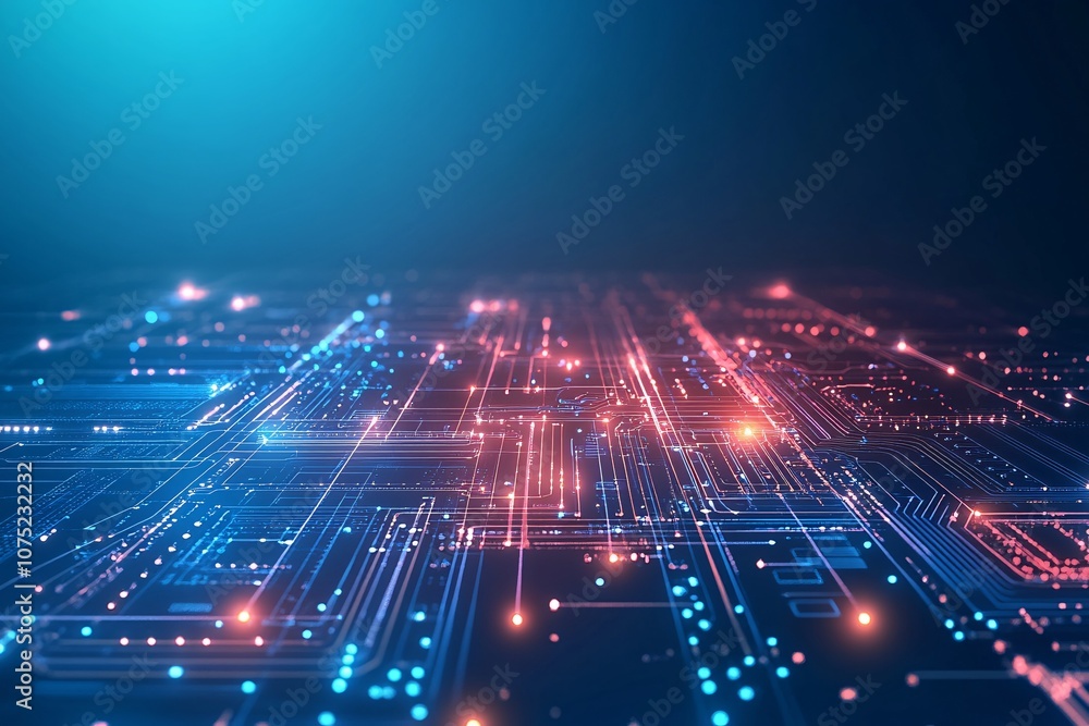 Wall mural abstract digital circuitry network: futuristic technology visualization