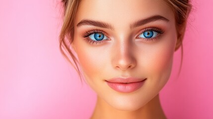 Fototapeta premium Stunning Close-up of a Young Woman with Captivating Blue Eyes
