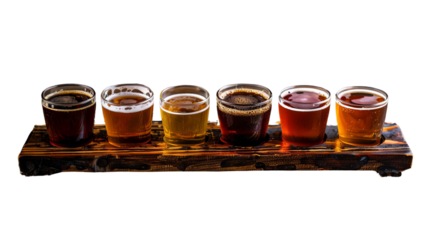Craft Beer Tasting Flight on Rustic Wooden Tray