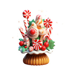 Obraz premium Festive Christmas Candy Cane and Lollipop Arrangement with Holly and Stars