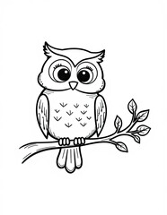 Fototapeta premium Coloring page of a cute owl sitting on a branch, perfect for kids' activities and educational use.