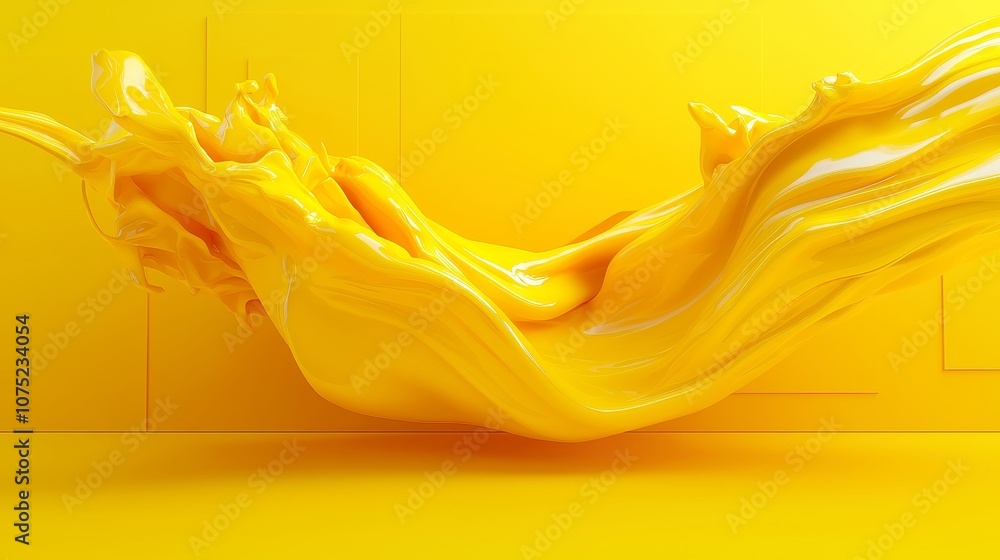 Poster vibrant yellow geometric abstraction, a dynamic 3d render featuring a seamless loop of modern animat