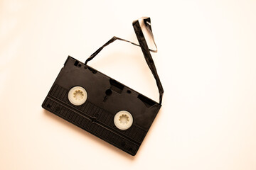 Pictures of videotapes with tangled tapes.