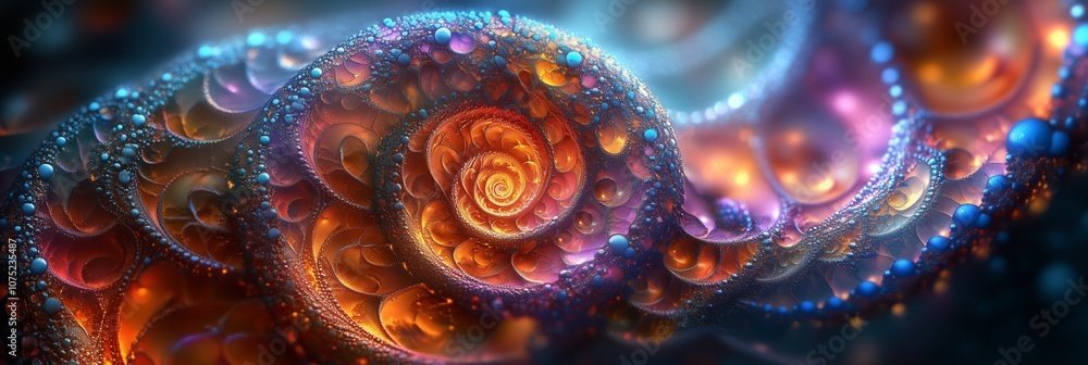 Poster abstract digital art of colorful mosaic spirals and curves, representing the complexity and beauty i