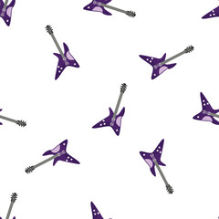 Seamless pattern with purple electric guitars on a white background, perfect for music lovers and musicians