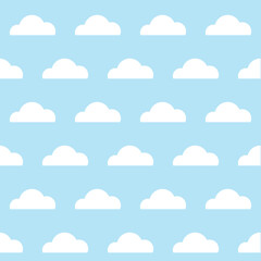 Blue background with white cloud texture. Pattern seamless