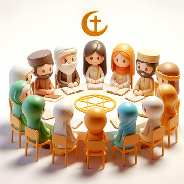 3D Plain Interfaith Workshop Background Concept Participants Engaging Discussions Understanding Unity World Religion Day Advertisement Banner Copy Space Icon Isolated White Background