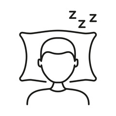 Man Sleeping On Pillow With ZZZ Line Icon. Restful Sleep Outline Symbol. Relaxed Peaceful Sleep. Editable Stroke. Isolated Vector Illustration