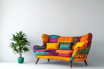Fototapeta premium 3D Rendering of Colorful Sofa and Armchair with Plant in Living Room