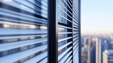 Obraz premium Close-up of aluminum louver window slats, showing clean lines and durable material in an open position.