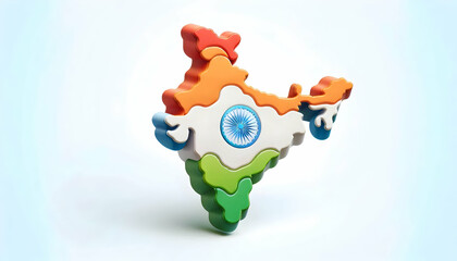 3D Vector Map Outline Tricolor Gradient Illustration Republic Day Symbol National Unity Infographic Educational Material Cute Chibi Icon Isolated on White Background