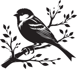 Beautiful sparrow bird silhouette vector illustration isolated on white background