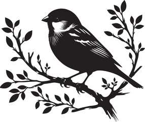 Beautiful sparrow bird silhouette vector illustration isolated on white background
