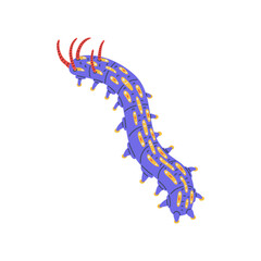 Cartoon spotted blue caterpillar red antennae top view vector icon, cute bug worm insect crawling doodle style drawn