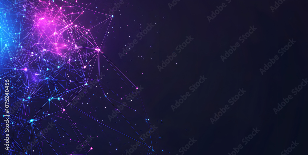 Aufkleber A digital abstract background with glowing blue and purple connections forms the shape of an AI brain on a dark gradient, ideal for tech presentations and social network banners.
