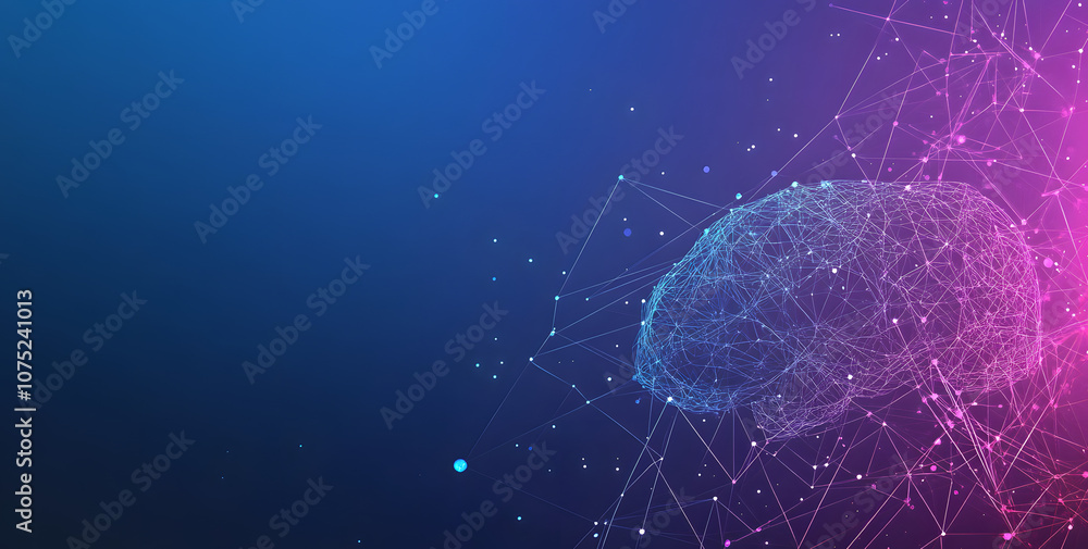 Aufkleber A digital abstract background with glowing blue and purple connections forms the shape of an AI brain on a dark gradient, ideal for tech presentations and social network banners.