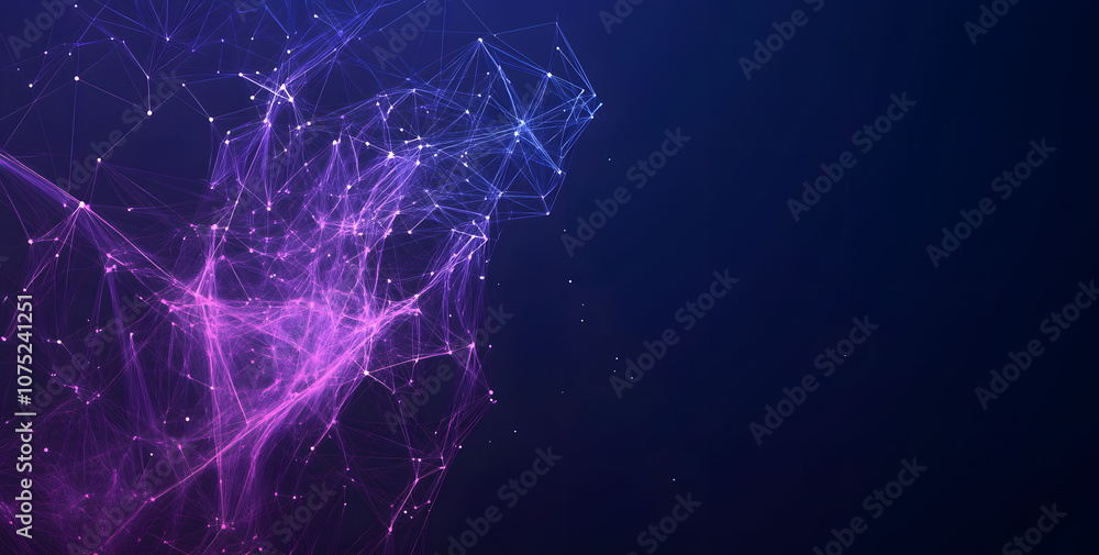 Poster A digital abstract background with glowing blue and purple connections forms the shape of an AI brain on a dark gradient, ideal for tech presentations and social network banners.