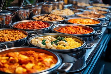 Obraz premium A buffet table with a variety of colorful and delicious food.