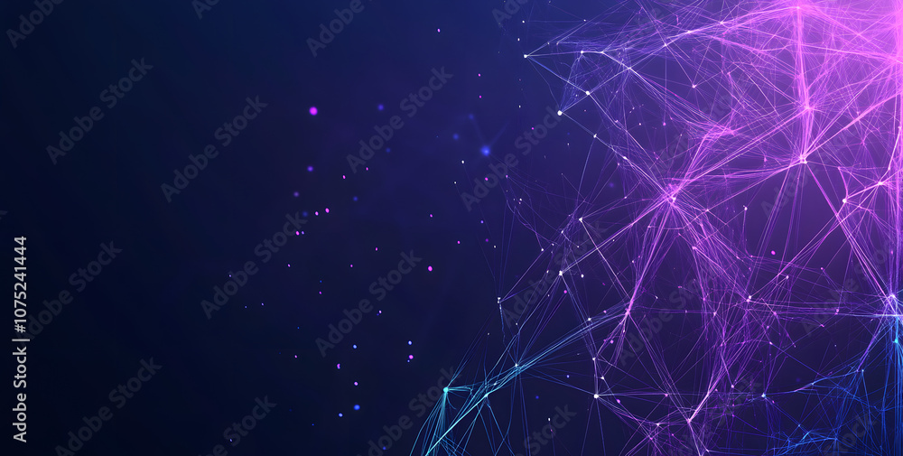 Poster A digital abstract background with glowing blue and purple connections forms the shape of an AI brain on a dark gradient, ideal for tech presentations and social network banners.