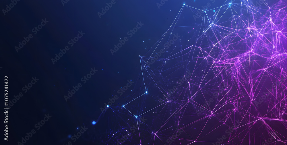 Poster A digital abstract background with glowing blue and purple connections forms the shape of an AI brain on a dark gradient, ideal for tech presentations and social network banners.