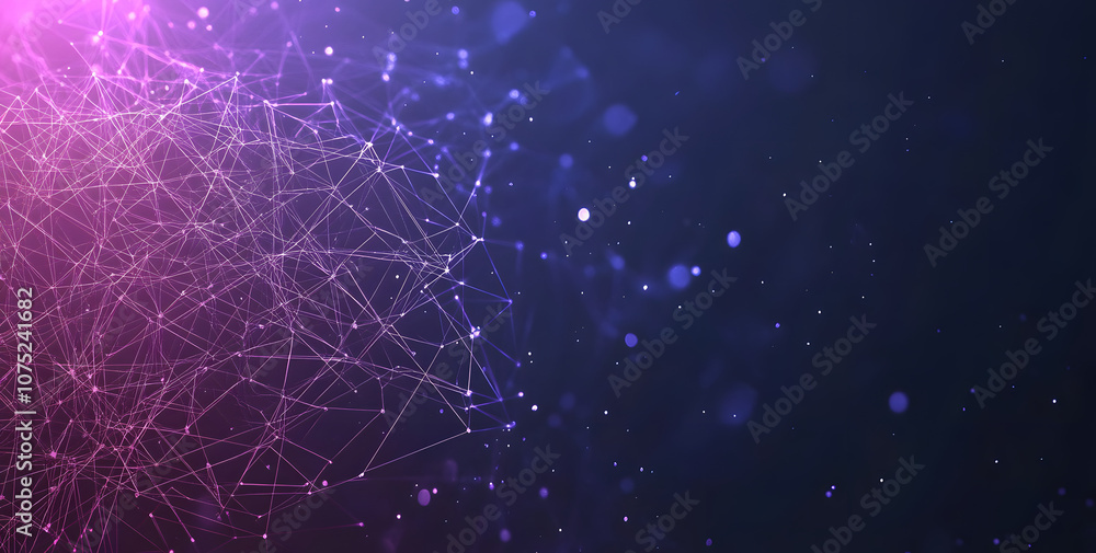 Poster A digital abstract background with glowing blue and purple connections forms the shape of an AI brain on a dark gradient, ideal for tech presentations and social network banners.