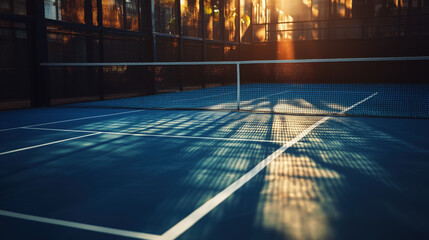 Fototapeta premium Minimalist shot padel court sunrise soft shadows tranquil atmosphere