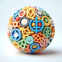 3D Macro Unity Symbols Close Up Various Religions Blended Harmony Coexistence World Religion Day Advertisement Copy Space Isolated White Background Icon