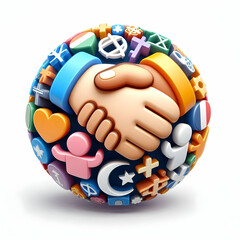 3D Reality Macro Hands Holding Interfaith Harmony Unity Symbol Close-Up Photo Diverse Faiths World Religion Day Celebration Icon Isolated White Background