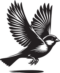 Beautiful sparrow bird silhouette vector illustration isolated on white background