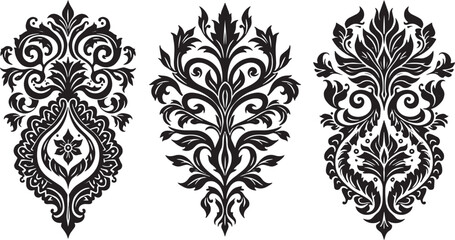 Obraz premium Vector set of damask elements for design. Black and white pattern.