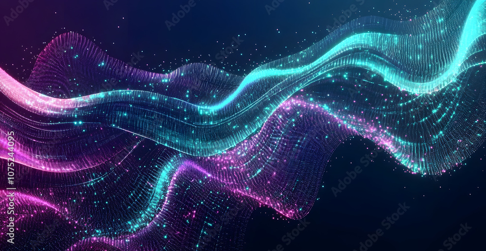Fototapete A digital abstract background with glowing blue and purple connections forms the shape of an AI brain on a dark gradient, ideal for tech presentations and social network banners.