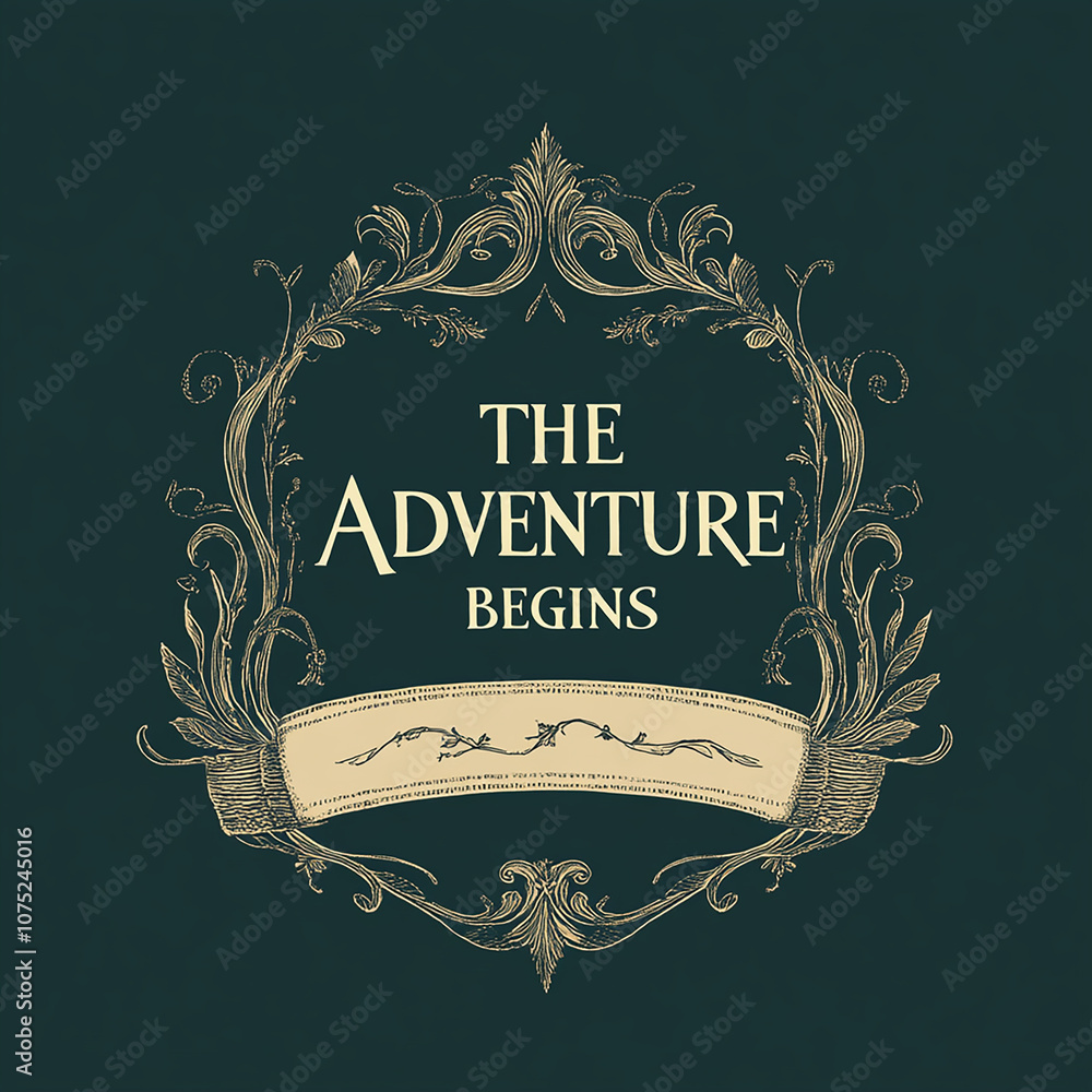 Fototapete logo, elegant style with text the adventure begins, soft lines and shapes, simple minimalistic style