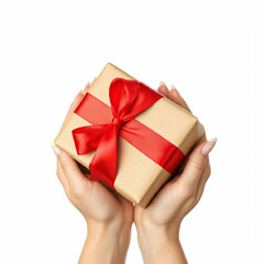 hand holding a gift box isolated