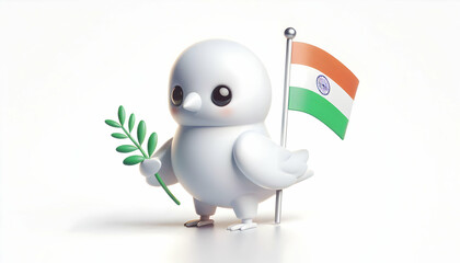 Obraz premium 3D Vector Dove Olive Branch National Flag Design Peace Patriotism Illustration Infographics Republic Day Clean Cute Chibi Icon on White Background