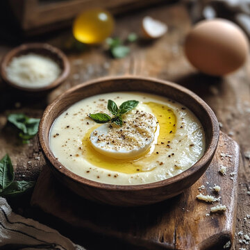Paraj cream soup with parmesan egg jelly