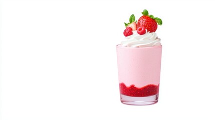 Refreshing Strawberry Dessert with Whipped Cream and Fresh Berries in a Clear Glass with a Smooth Creamy Texture Perfect for Summer Treats and Celebrations
