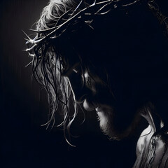 Fototapeta premium Portrait of Jesus with crown of thorns