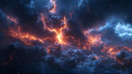 Obraz premium A fiery and ethereal nebula glows brightly against a backdrop of dark space, creating a mesmerizing and abstract scene.