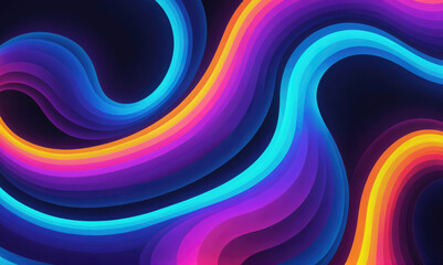 Obraz premium Abstract waves of blue, purple, pink, orange, and yellow colors against a dark background