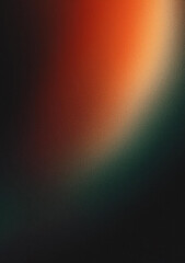 Orange white green illuminated spots on black, grainy gradient background, color noise texture effect, vertical background, copy space