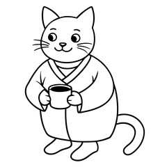 Cat Sipping Tea Vector Art.