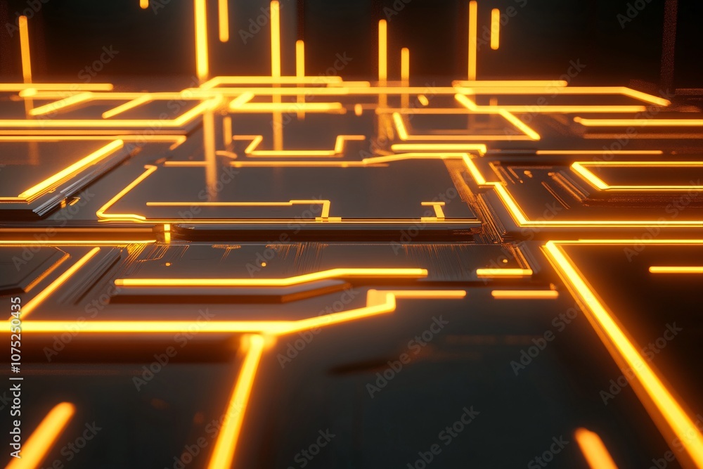 Wall mural abstract futuristic technology background with glowing lines and circuitry