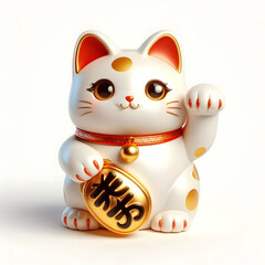 3D Vector Image Chinese Lucky Cat Maneki Neko Cute Chibi Icon Isolated White Background Good Fortune Prosperity Perfect for Infographics Cultural Materials Charming Illustration
