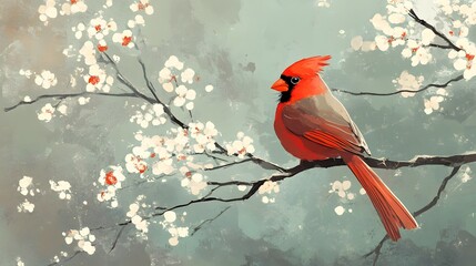 A cardinal sitting on a branch in spring day