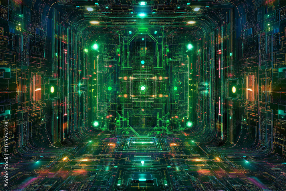 Poster this is a futuristic quantum computing circuit