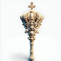Obraz premium 3D Macro Shot Reyes Magos Ornate Staff Close Up Highlighting Details Symbolizing Wisdom Authority Ideal for Magazine Ads Banners Copy Space Concept 3D Icon Isolated White Background