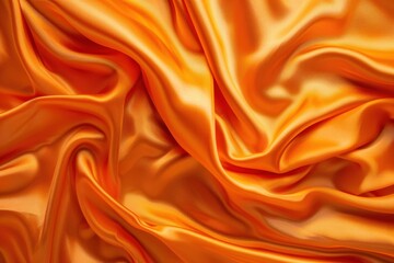 Smooth, Wrinkled Orange Satin Fabric Draped Background